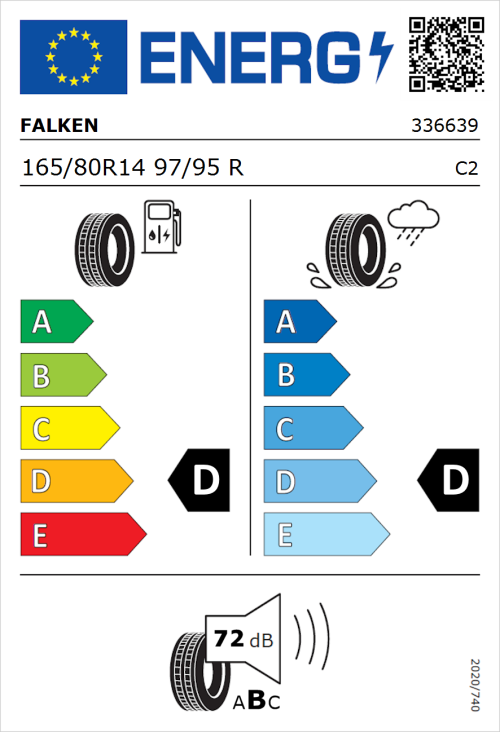 Tyre Label for Falken Linam VAN01 165/80R14 97/95R
