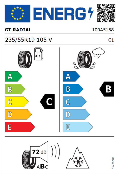Tyre Label for GT Radial WinterPro2 Sport 235/55R19 105V