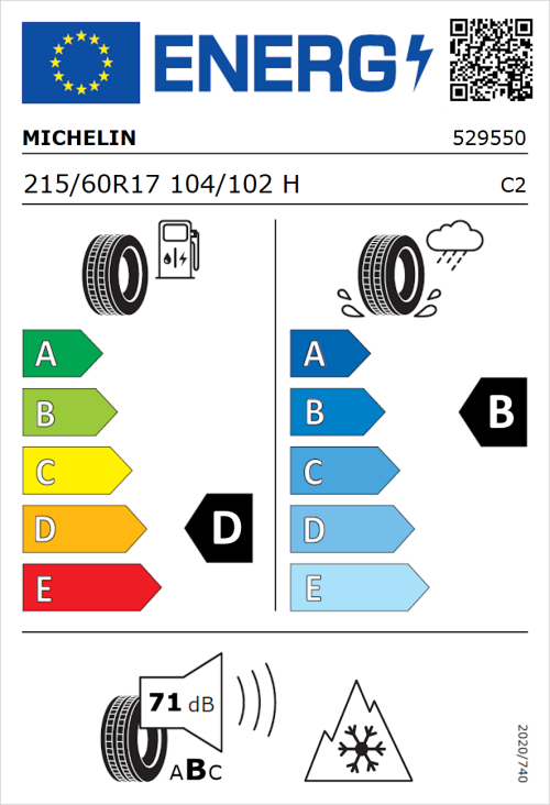 Tyre Label for Michelin Agilis Alpin 215/60R17 104/102H