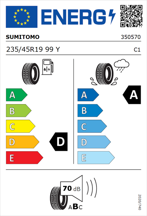 Tyre Label for Sumitomo HTR Z5 235/45R19 99Y