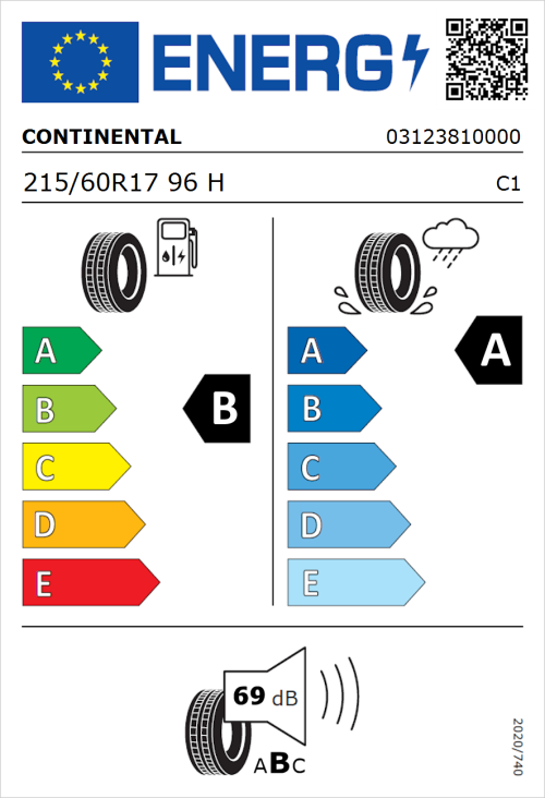 Tyre Label for Continental UltraContact 215/60R17 96H