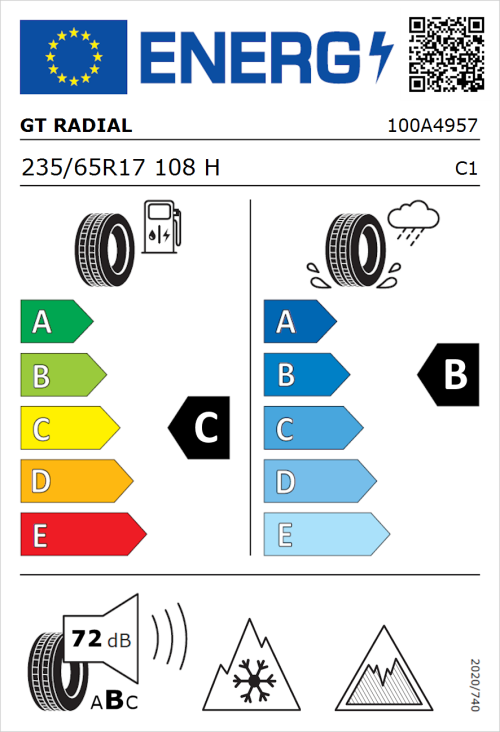 Tyre Label for GT Radial WinterPro 2 Evo SUV 235/65R17 108H