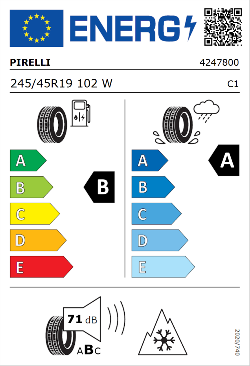 Tyre Label for Pirelli Scorpion All Season SF2 245/45R19 102W
