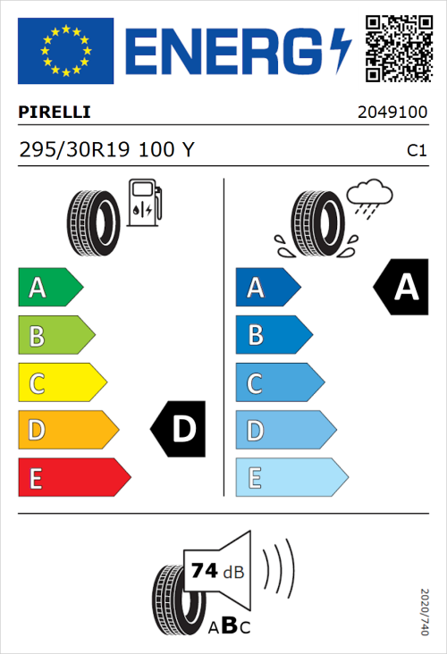Tyre Label for Pirelli P Zero 295/30R19 100Y