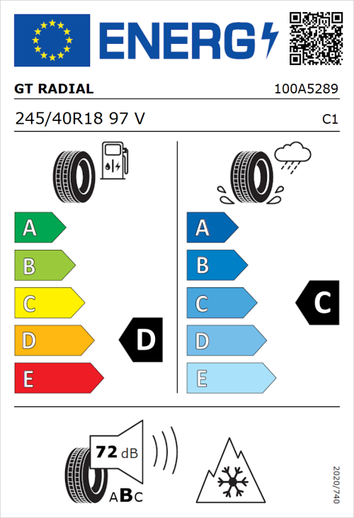 Tyre Label for GT Radial CHAMPIRO WinterPro HP 245/40R18 97V