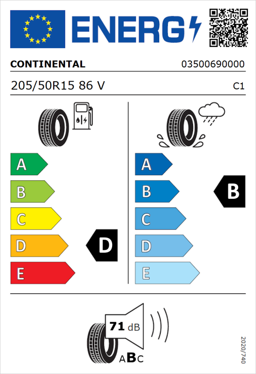 Tyre Label for Continental ContiPremiumContact 2 205/50R15 86V